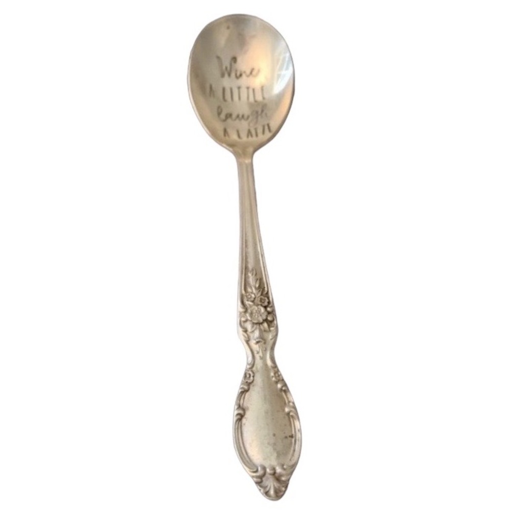 WM Rogers & Son Victorian Rose Silver Spoon WINE A LITTLE Laugh A LATTE